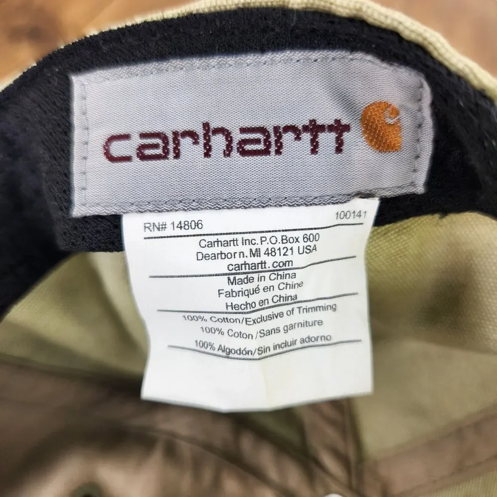 Carhartt Canvas Dad Hat Leather Patch Strapback Green Workwear Cap Casual Adult